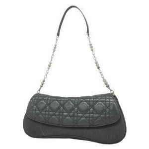 Christian Dior Cannage Shoulder Bag Leather Denim Black